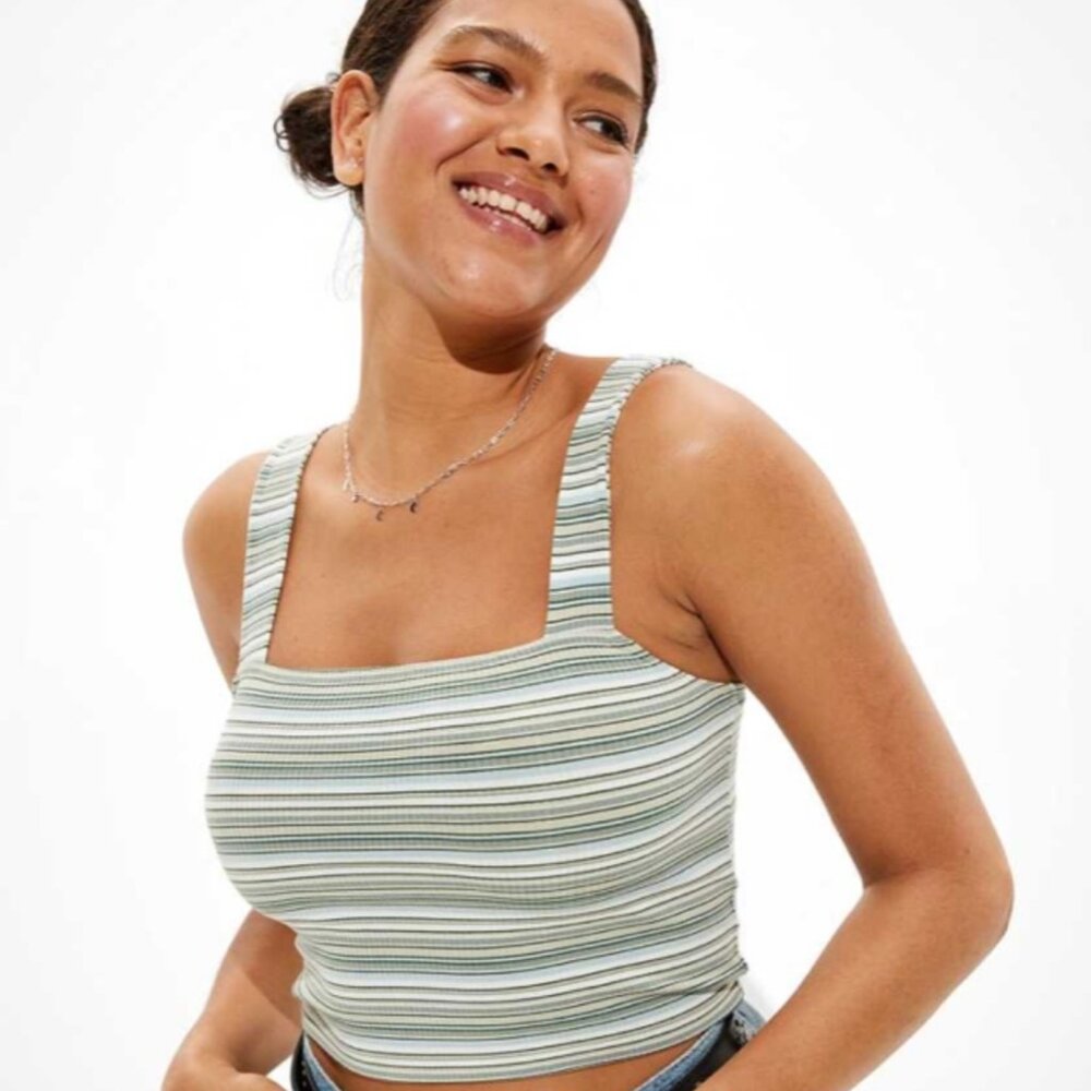 EUC Women's AMERICAN EAGLE Square Neck Ribbed Cropped Tank Top‎ | Size XS